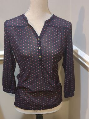 The Limited Women’s Navy Blue Blouse with Red Polka Dots
